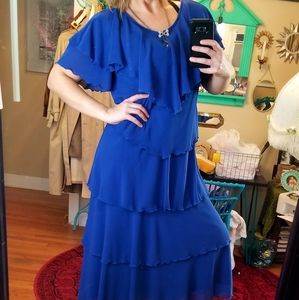 VTG Lillie Rubin Bright Blue Layered Boho Gown